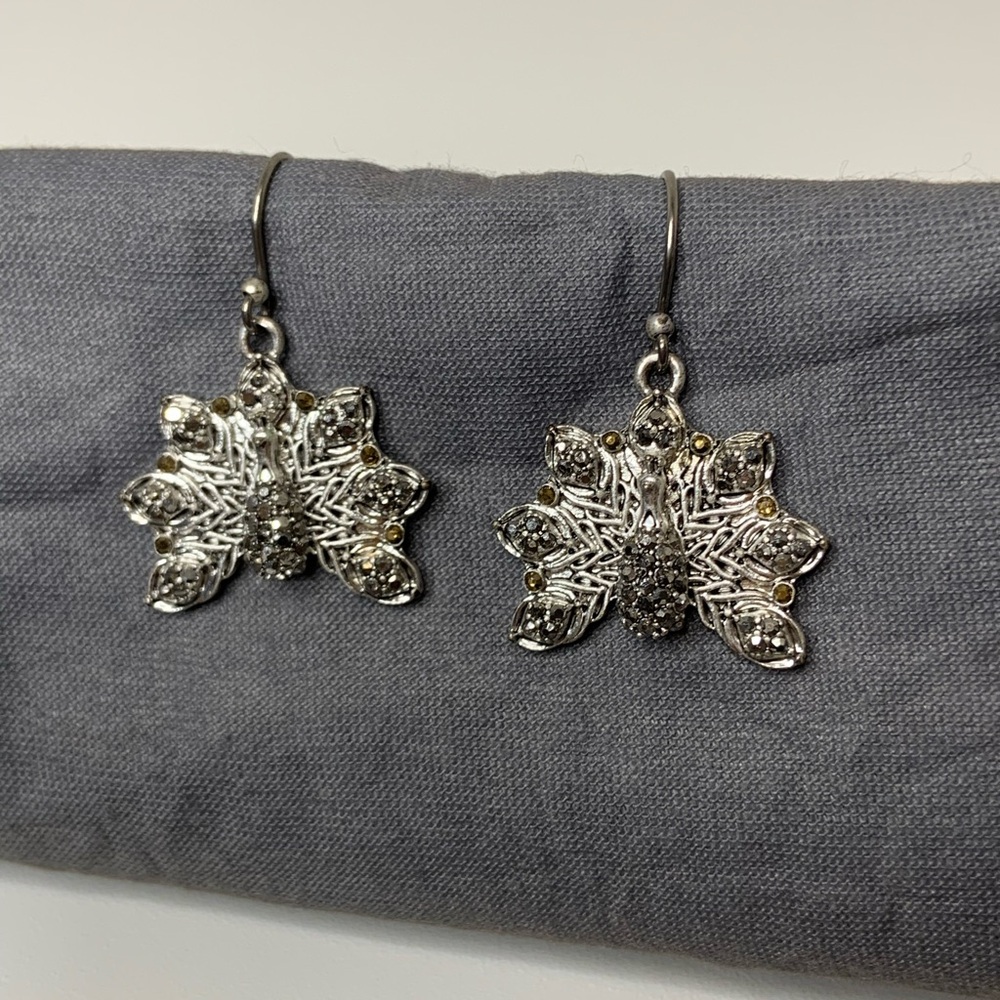 Lucky Brand Peacock Bedazzled Decorative Dangle Charm Silver Tone Earrings - Picture 7 of 9